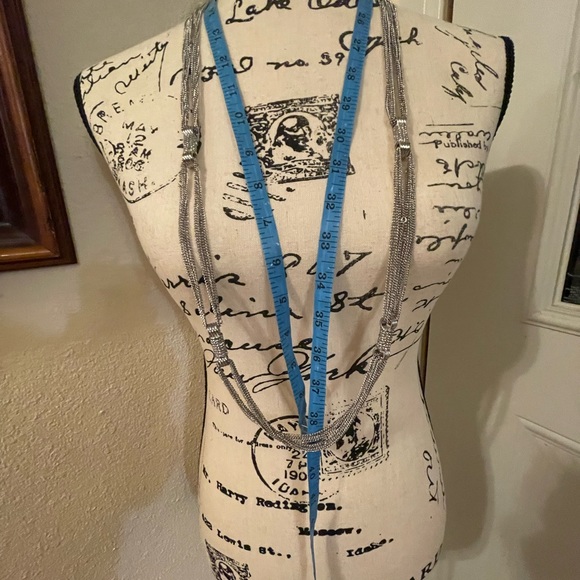 Nicole Miller silver multi stranded  chain Necklace W/Rhinestones - Picture 11 of 11